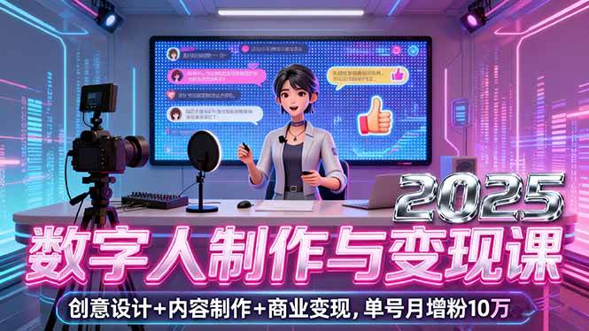 （16032期）2025数字人制作与变现课，创意设计+内容制作+商业变现，单号月增粉10万+_抖汇吧