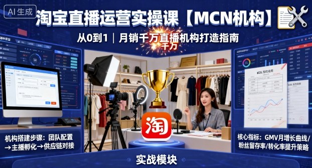 淘宝直播运营实操课【MCN机构】，从0到1做一家月销千W的直播机构_抖汇吧
