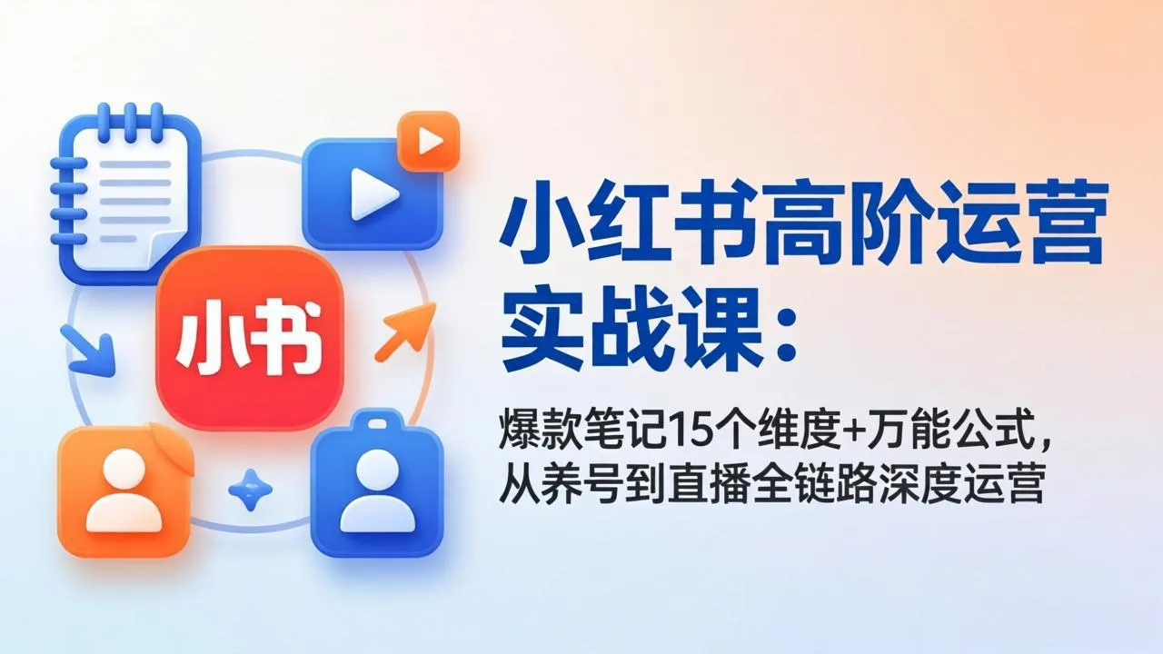 小红书高阶运营实战课：爆款笔记15个维度+万能公式，从养号到直播全链路深度运营_抖汇吧
