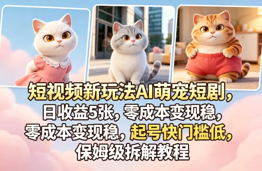 短视频新玩法AI萌宠短剧，日收益5张，零成本变现稳，起号快门槛低，保姆级拆解教程_抖汇吧