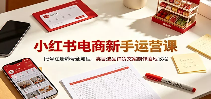 小红书电商新手运营课:账号注册养号全流程,类目选品铺货文案制作落地教程_抖汇吧