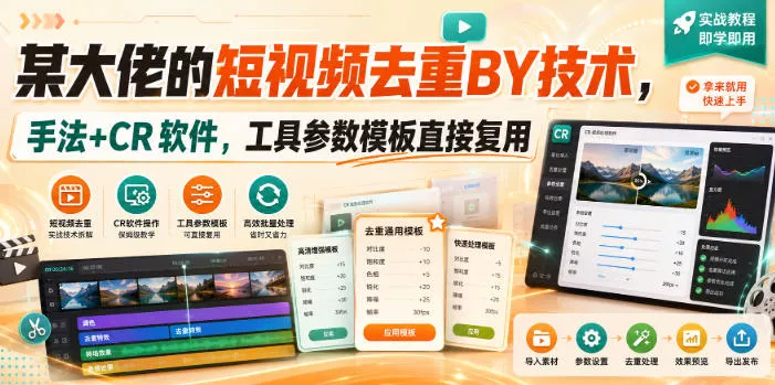 某大佬的短视频去重搬运技术，手法+CR软件，工具参数模板直接复用_抖汇吧