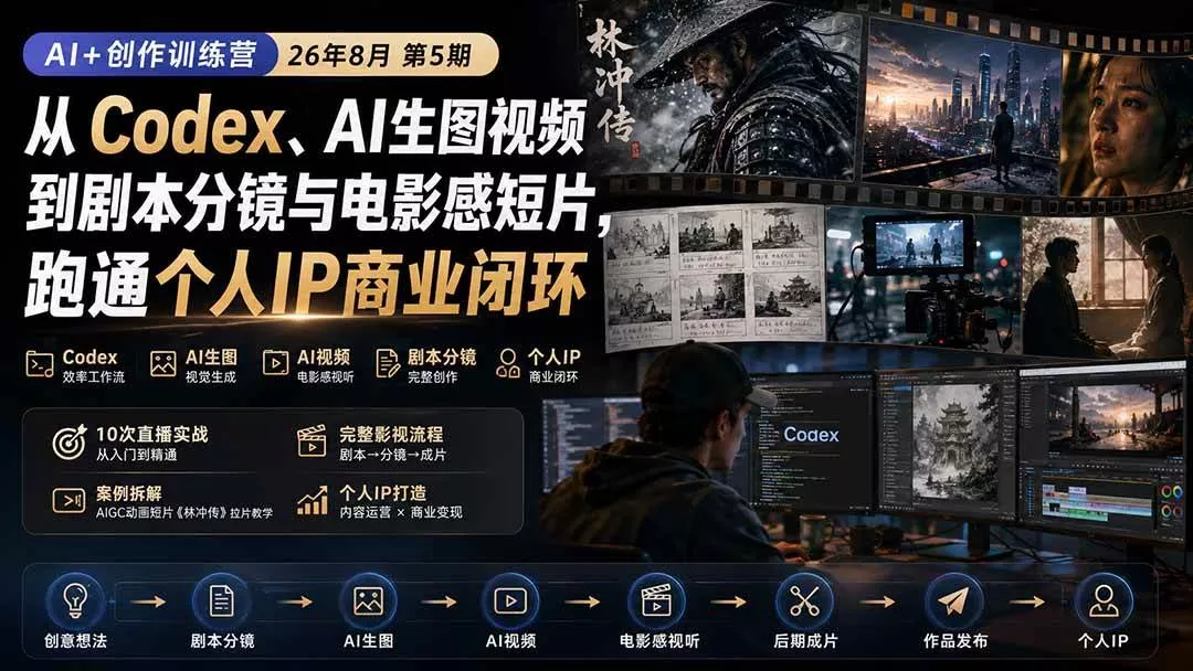 （20348期）AI+创作训练营26年第5期-更新：从Codex、AI生图视频到剧本分镜与电影感短片，跑通个人IP商业闭环_抖汇吧