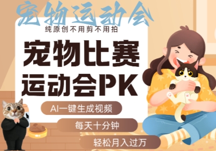 AI一键生成宠物比赛运动会PK视频，纯原创不用剪不用拍，每天十分钟，轻松月入过1W+_抖汇吧