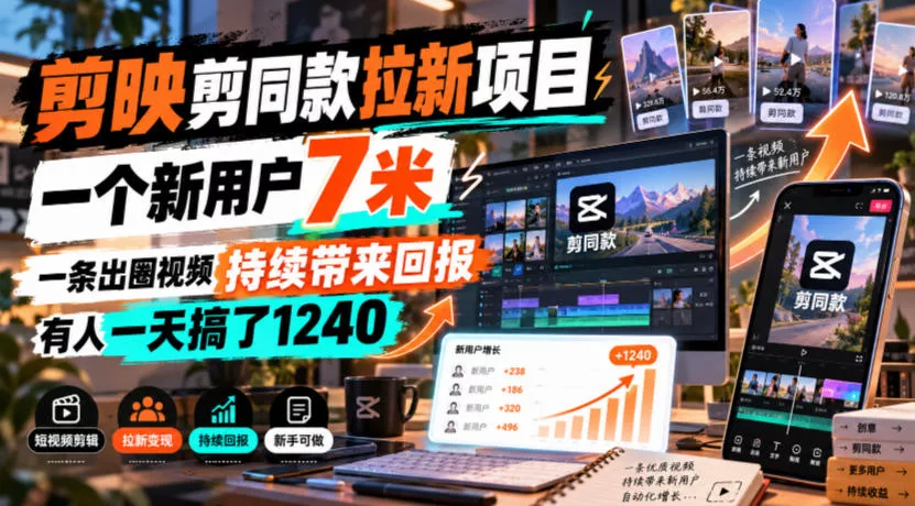 剪映剪同款拉新项目,一个新用户7米,一条出圈视频持续带来回报,有人一天搞了1240 剪映剪同款拉新项目,一个新用户7米,一条出圈视频持续带来回报,有人一天搞了1240