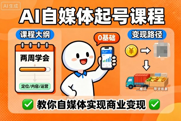 AI自媒体起号课程，0基础小白两周学会，教你自媒体实现商业变现_抖汇吧