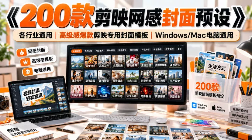 《200款剪映网感封面预设》各行业通用｜高级感爆款剪映专用封面模板｜Windows/Mac电脑通用_抖汇吧