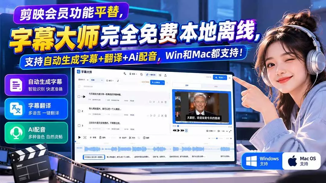 （20902期）剪映会员功能平替，字幕大师完全免费本地离线，支持自动生成字幕+翻译+Ai配音，Win和Mac都支持！_抖汇吧