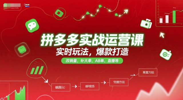拼多多实战运营课，实时玩法，爆款打造，改销量，补大单，AB单，直播等（更新2025月）_抖汇吧
