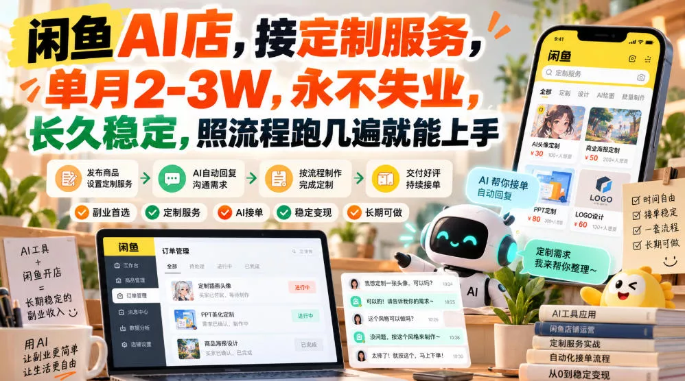 闲鱼AI店，接定制服务，单月2-3W，永不失业，长久稳定，照流程跑几遍就能上手_抖汇吧