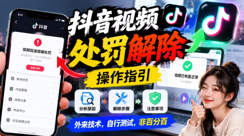 抖音视频处罚解除操作指引，外来技术，自行测试，非百分百_抖汇吧