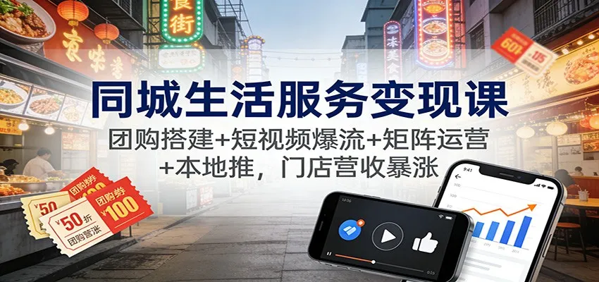 同城生活服务变现课：团购搭建+短视频爆流+矩阵运营+本地推，门店营收暴涨_抖汇吧