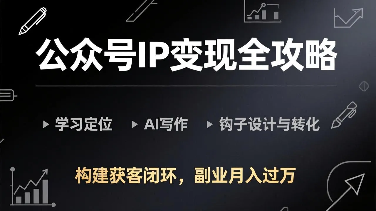 公众号IP变现全攻略-更新,学习定位、AI写作、钩子设计与转化,构建获客闭环,副业月入过万_抖汇吧