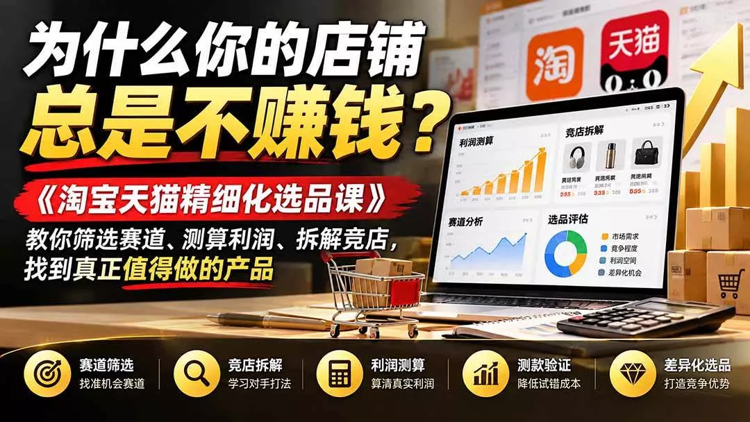 （21171期）为什么你的店铺总是不赚钱？《淘宝天猫精细化选品课》教你筛选赛道、测算利润、拆解竞店，找到真正值得做的产品_抖汇吧