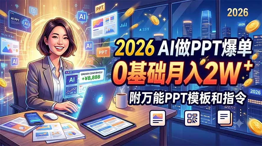 2026 AI做PPT爆单，0基础月入2W，附万能PPT模板和指令_抖汇吧