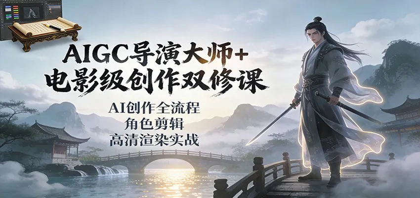 AIGC导演大师+电影级创作双修课：AI创作全流程、角色剪辑、高清渲染实战_抖汇吧