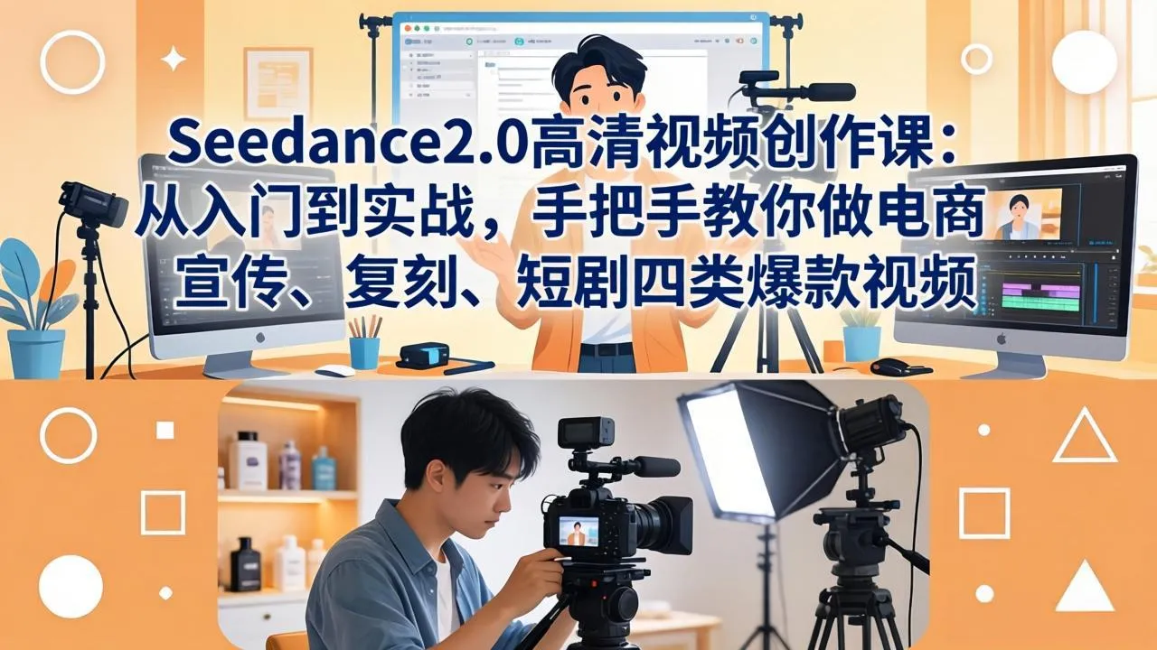 Seedance2.0高清视频创作课：从入门到实战，手把手教你做电商、宣传、复刻、短剧四类爆款视频_抖汇吧
