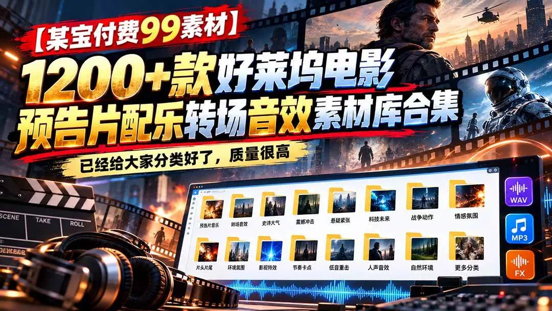 (20797期)【某宝付费99素材】1200+款好莱坞电影预告片配乐转场音效素材库合集_抖汇吧