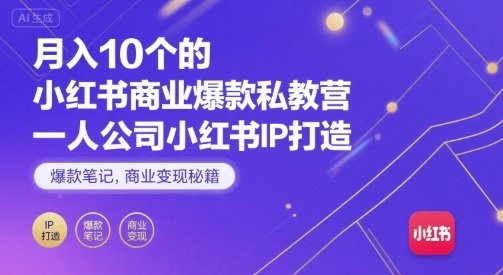 月入10个的小红书商业爆款私教营，一人公司小红书IP打造，爆款笔记，商业变现秘籍_抖汇吧