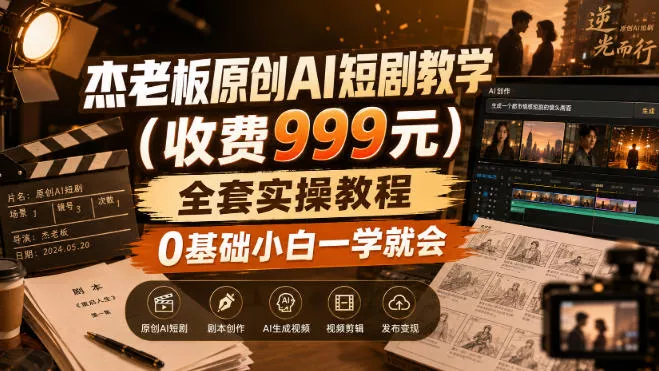 杰老板原创AI短剧教学（收费999元），全套实操教程，0基础小白一学就会，非搬运技术_抖汇吧