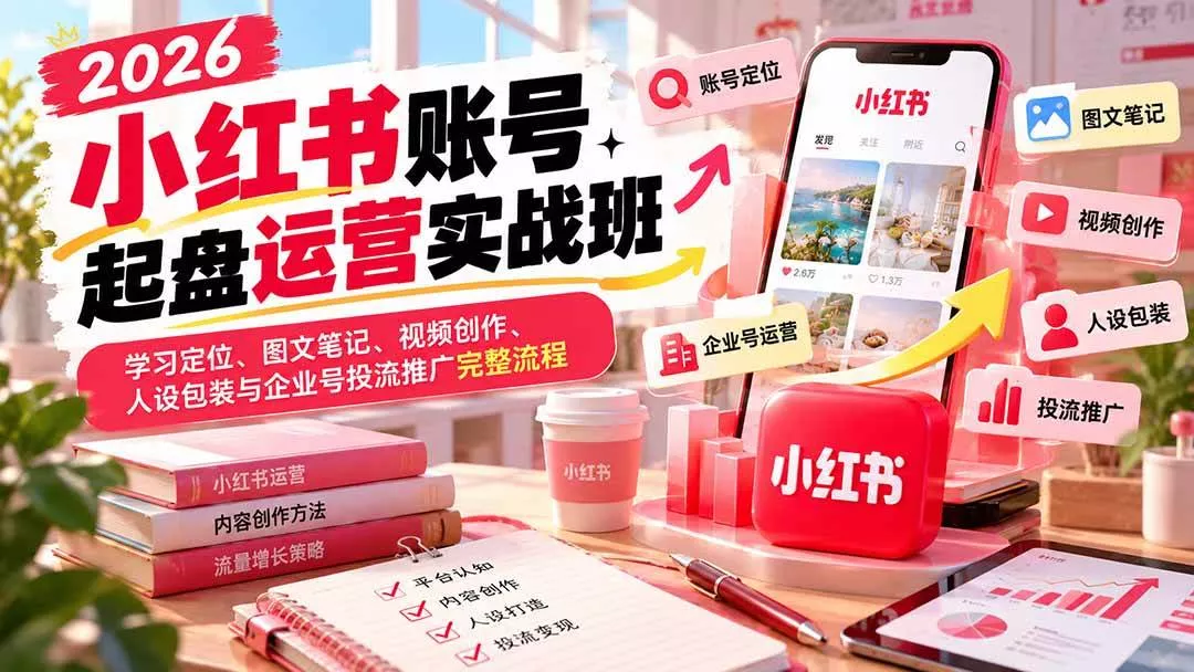(20647期)2026小红书账号起盘运营实战班:学习定位、图文笔记、视频创作、人设包装与企业号投流推广完整流程_抖汇吧