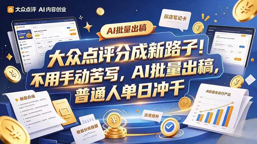 （20983期）大众点评副业新玩法，工具提效解放双手，批量做笔记，单日可破千_抖汇吧