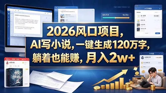 （20653期）2026 风口项目，AI 写小说，一键生成 120 万字，躺着也能赚，月入 2w +_抖汇吧