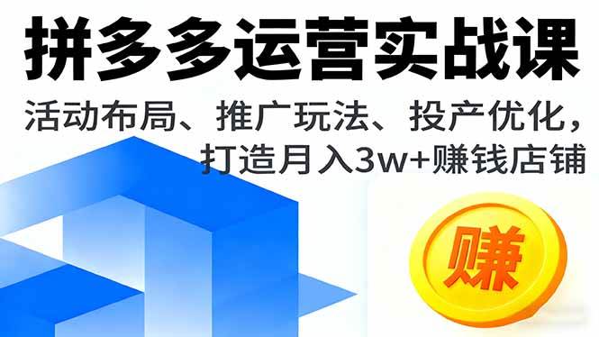 （16135期）拼多多运营实战课，活动布局、推广玩法、投产优化，打造月入3w+赚钱店铺_抖汇吧