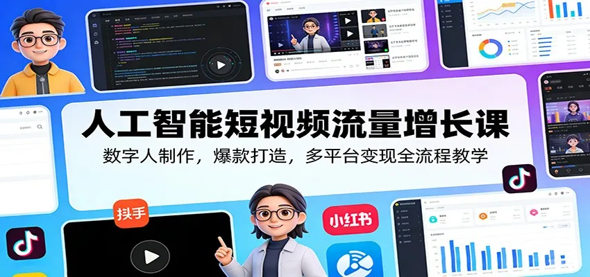 人工智能短视频流量增长课：数字人制作，爆款打造，多平台变现全流程教学_抖汇吧