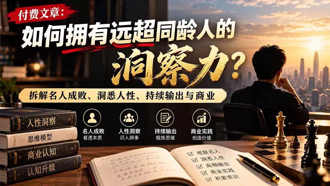（21025期）付费文章：如何拥有远超同龄人的洞察力？拆解名人成败、洞悉人性、持续输出与商业实践