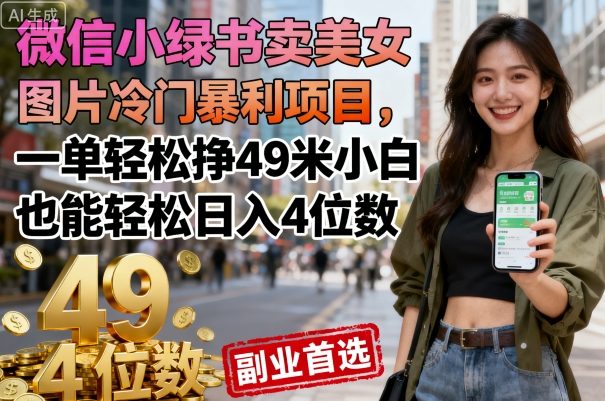 微信小绿书卖美女图片冷门暴利项目，一单轻松挣49米小白也能轻松日入4位数_抖汇吧
