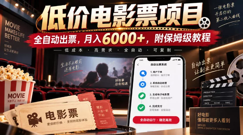 低价电影票项目,全自动出票,月入6000+,附保姆级教程【揭秘】