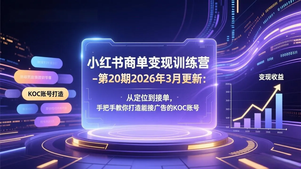 小红书商单变现训练营-第20期26年3月更新：从定位到接单，手把手教你打造能接广告的KOC账号_抖汇吧