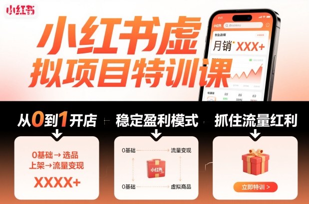 小红书虚拟项目特训课，帮你从0到1打造稳定盈利的店铺，抓住流量红利（更新9月）_抖汇吧