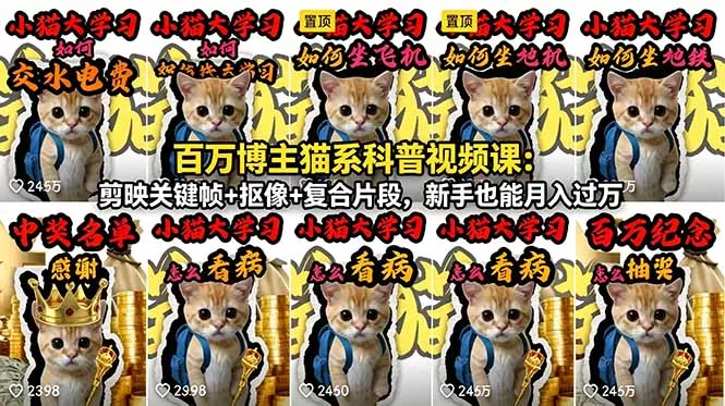 百万博主猫系科普视频课：剪映关键帧+抠像+复合片段，新手也能月入过万_抖汇吧