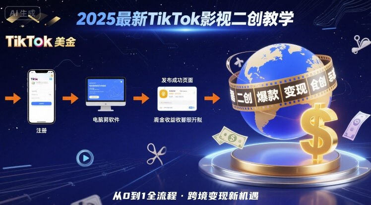 2025年最新TikTok影视二创教学,从注册到发布撸美金全流程,跨境变现新机遇_抖汇吧