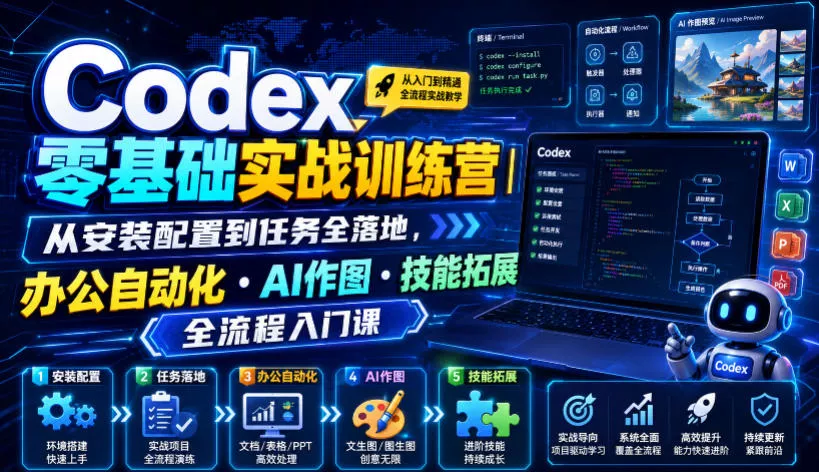 Codex零基础实战训练营｜从安装配置到任务全落地，办公自动化・AI作图・技能拓展全流程入门课_抖汇吧