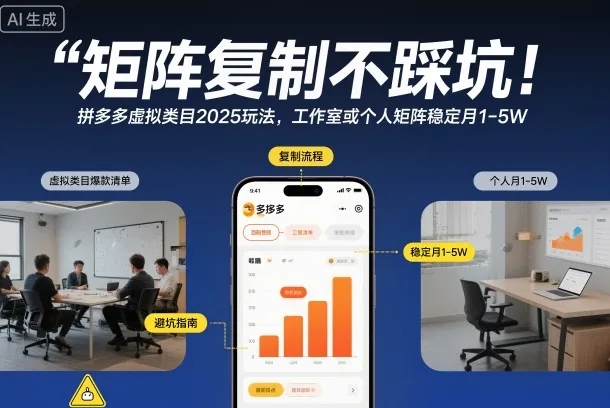 矩阵复制不踩坑!拼多多虚拟类目2025玩法,工作室或者个人矩阵稳定月1-5W【揭秘】_抖汇吧