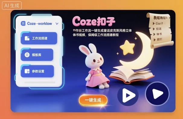 Coze扣子工作流一键生成童话皮克斯风格立体书视频，保姆级工作流搭建教程_抖汇吧