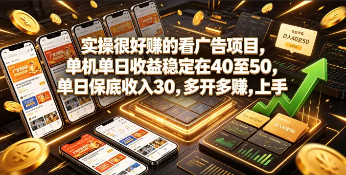 实操很好賺的看广告项目，单机单日收益稳定在40至50，单日保底收入30，多开多賺，上手就能变现【揭秘】_抖汇吧