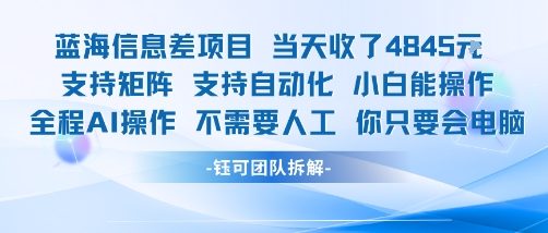 蓝海信息差项目当天收米1k+ 支持矩阵支持自动化小白能操作全程AI操作不需要人工你只要会电脑_抖汇吧