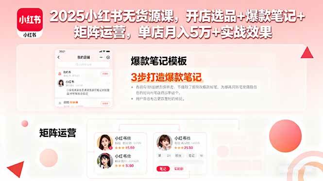 （16024期）2025小红书无货源课，开店选品+爆款笔记+矩阵运营，单店月入5万+实战效果_抖汇吧
