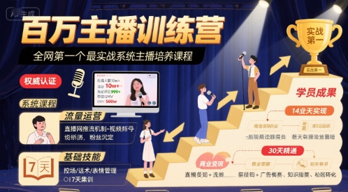 百万主播训练营，全网第一个最实战系统主播培养课程_抖汇吧