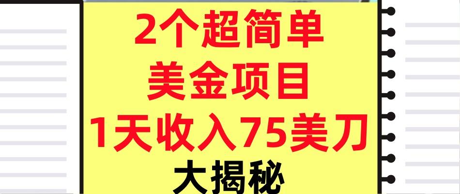 2个超简单美金项目，1天收入75美刀，3分钟学会，内部教程（大揭秘）_抖汇吧