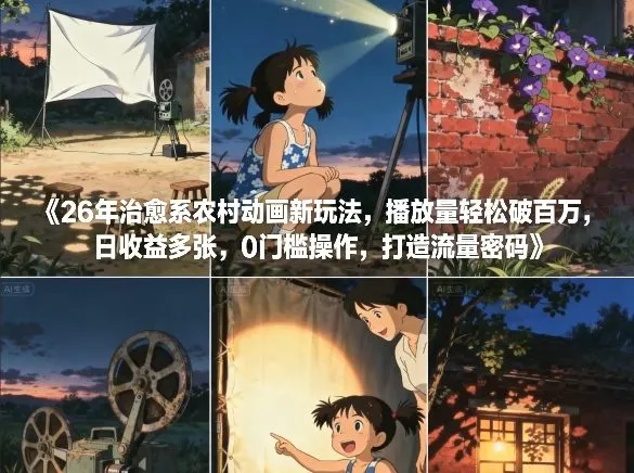 26年治愈系农村动画新玩法，播放量轻松破百万，日收益多张，0门槛操作，打造流量密码_抖汇吧