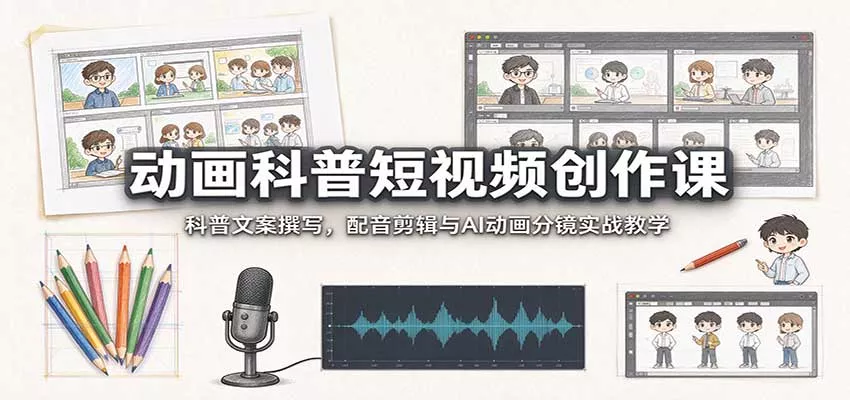 动画科普短视频创作课：科普文案撰写，配音剪辑与AI动画分镜实战教学_抖汇吧