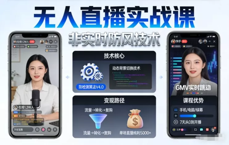 宝子哥无人直播实战课，非实时防风技术，聚焦抖音快手等平台直播带货，轻松开启直播变现之路（更新260908）_抖汇吧