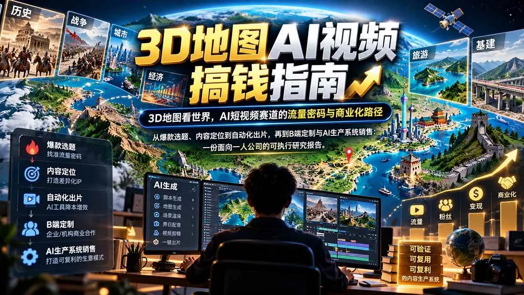 （21181期）3D地图AI视频搞钱指南，3D地图看世界，AI短视频赛道的流量密码与商业化路径【文档】_抖汇吧