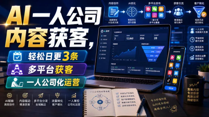 AI一人公司内容获客，轻松日更3条，多平台获客，一人公司化运营_抖汇吧