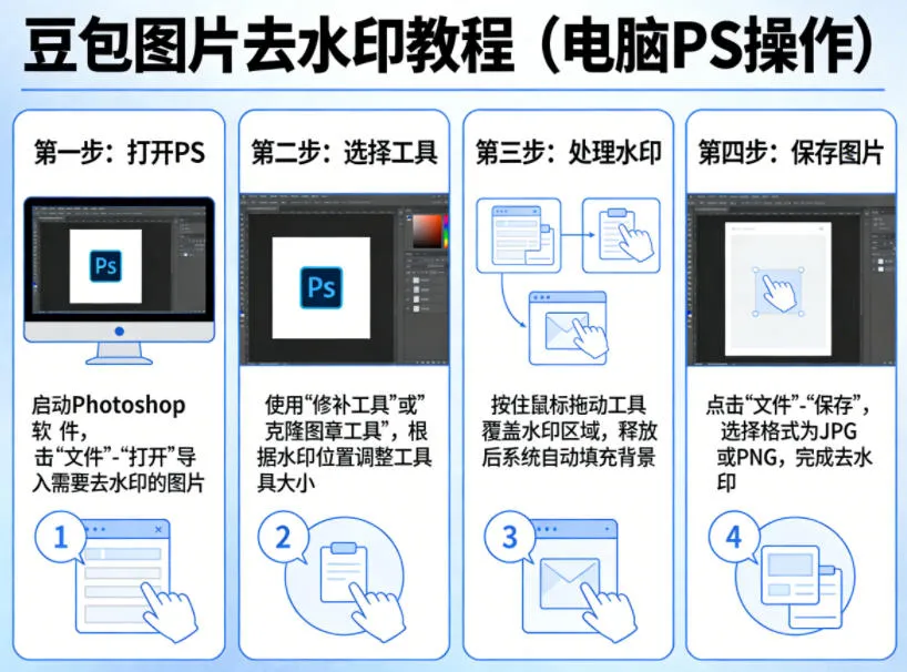 豆包图片去水印教程，电脑PS操作教程_抖汇吧